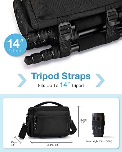 BAGSMART Camera Sling Bag with Tripod Holder & Rain Cover, Black - Image 4
