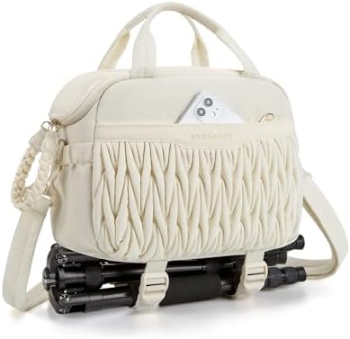 BAGSMART Camera Sling Bag, Portable Small Camera Bags for Photographers with Tripod Holder, Waterproof DSLR/SLR/Cute Camera Case for Women with Rain Cover, Compatible with Sony Canon Nikon, Beige by BAGSMART
