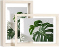 Egofine 5x7 Floating Frames Set of 2, Double Plexiglass Picture Frame, Made of Solid Wood Display Any Size Photo up to 5x7, Wall Mount or Tabletop Standing, Beige by Egofine