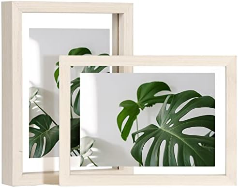Egofine 5x7 Floating Frames Set of 2, Double Plexiglass Picture Frame, Made of Solid Wood Display Any Size Photo up to 5x7, Wall Mount or Tabletop Standing, Beige by Egofine