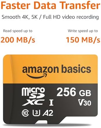 Amazon Basics 256GB microSDXC Memory Card with Adapter for Action Cameras, Full HD, Drones, Tablets, Smartphones, Read Speed Up to 200MB/s, 1-Pack - Image 2