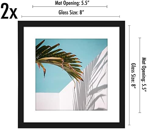 Americanflat 8x8 Picture Frame with Shatter-Resistant Glass - Set of 2 - Use as 6x6 Frame with Mat or Display 8x8 Photo Without Mat - Streamline Collection - Square Frames for Tabletop or Wall - Black - Image 2