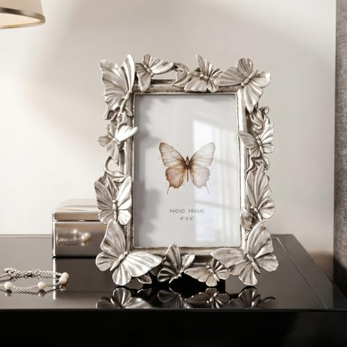 Cuspin 4x6 Picture Frame Silver Butterfly Photo Frame Vintage Elegant Decor - Image 2