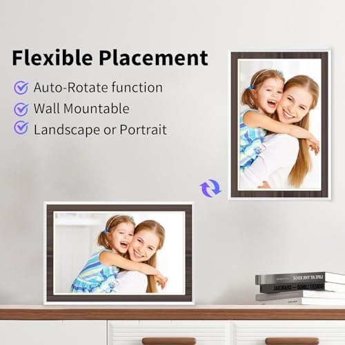 Digital Picture Frame 10.1 Inch, WiFi Digital Photo Frame with 16GB Storage, IPS HD Touchscreen, Instant Photo & Video Upload via Uhale APP, Wall-Mounted, for Mom, Housewarming Wood - Image 5