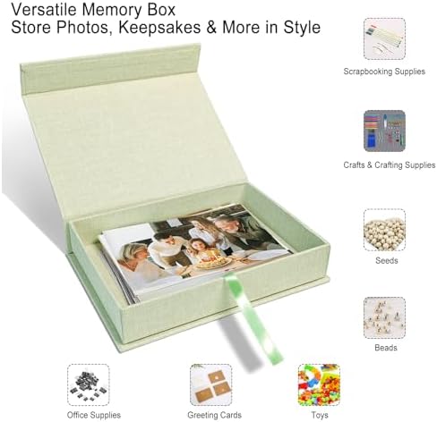 5x7" Archival Photo Storage Box with Lid – Stackable Memory Keepsake Organizer for Photos, Certificates, Jewelry & Scrapbooking Supplies, Photo Cases and Postcard Keeper Storage Container Box Green - Image 2