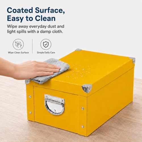 GUOZI Collapsible Storage Box, Decorative Memory Box with Lid & Metal Reinforced Corners, Cardboard File Bin with Handles, Organizer Gift Box for Keepsake Toy Photos Office Nursery Wardrobe Bookshelf - Image 4