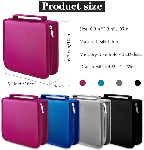 DVD Case CD Storage,40 Capacity CD Cases Holder DVD Storage Case Holders CD DVD Disc Case Storage Wallet Binder for Car Home Office Travel (40 Rose) - Image 2