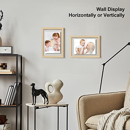 Egofine 5x7 Floating Frames Set of 2, Double Plexiglass Picture Frame, Made of Solid Wood Display Any Size Photo up to 5x7, Wall Mount or Tabletop Standing, Natural Wood - Image 6