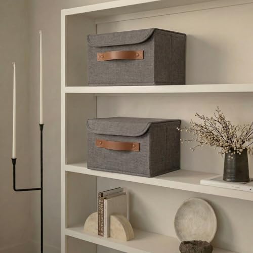 Decorative Linen Storage Boxes with Lids - Spacious Set of 2 Organizer Bins - Image 6