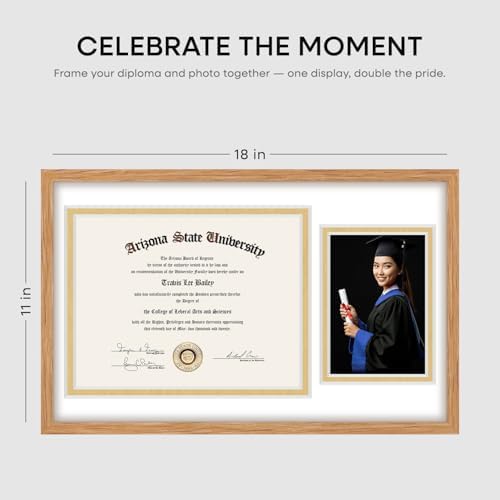 Homeforia 11x18 Natural Oak Diploma Frame, High-End Wood, 8.5x11 & 5x7 Mat - Image 5
