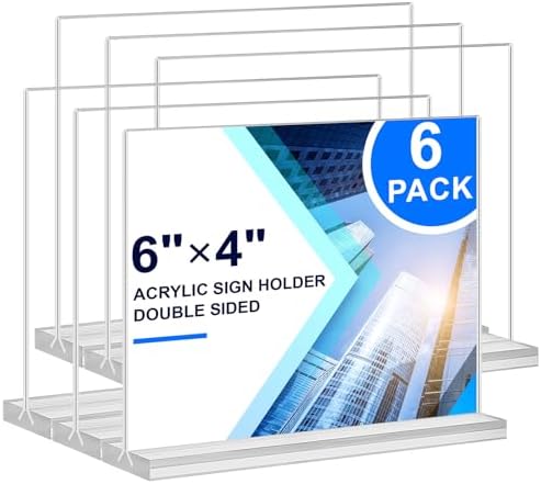 Acrylic Sign Holder 6x4,6 Pack Clear Sign Holder Double Sided Table Menu Horizontal Desktop Display Stand Paper Flyer Holder Tabletop Sign Holder Suitable for Restaurants, Office, Store, Hotels by DunGu