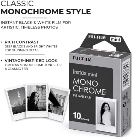 FUJIFILM Instax Mini Monochrome Instant Film (20 Shots) + 4 AA Batteries + BluebirdSales Microfiber Cleaning Cloth – Creative Photography Bundle (20 Shots Monochrome) - Image 5