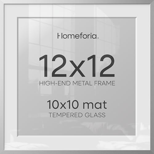 Homeforia 12x12 Silver Picture Frame, High-End Metal, 10x10 Mat, Glass by Homeforia