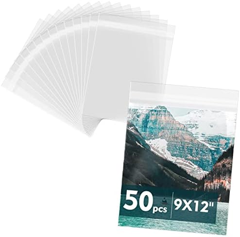 50 Pack 9x12 Inch Acid-Free Crystal Clear Plastic Sleeves for Art Prints by MatBoardCenter