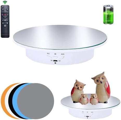 JAYEGT Motorized Rotating Display Stand, 7.87inch /17.6lbs Load, 360 Degree Electric Rotating Turntable for Photography Products, Jewelry，5 Colors Backgrounds, Mirror Cover (White/Remote Control) by JAYEGT