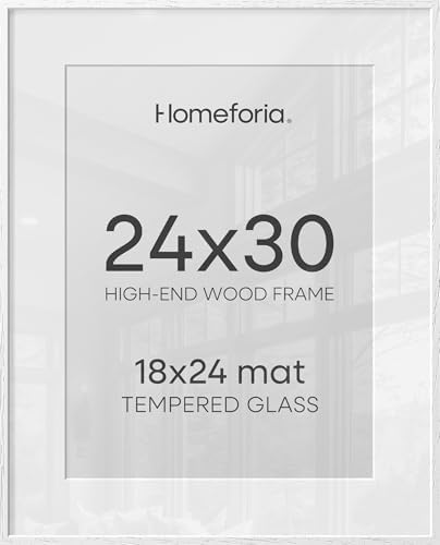 Homeforia 24x30 White Oak Picture Frame, High-End Wood, 18x24 Mat, Glass by Homeforia
