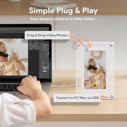 5 Inch Acrylic Video Picture Frame with 4GB Memory, Digital Motion Video Loop Player with Sound, Rechargeable Desktop Display for Home Decor,Desk Setup,Pet Memorial, No WiFi Needed - Image 4