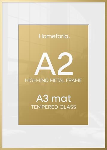Homeforia A2 Gold Picture Frame, High-End Metal, A3 Mat, Glass by Homeforia