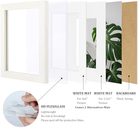 Egofine 5x7 Picture Frames Set of 4, Made of Solid Wood Covered by Plexiglass 3.5x5 and 4x6 with Mat or 5x7 without Mat, for Table Top Display and Wall Mounting Photo Frame Beige - Image 4