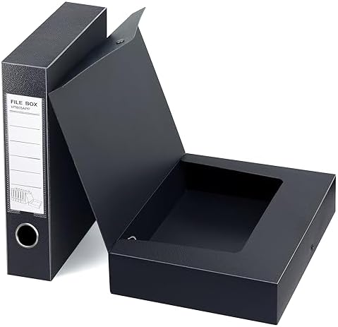 HUA JIE 2 Pack A4 Storage File Boxes Archives Case,65mm Spine-Black by HUA+JIE