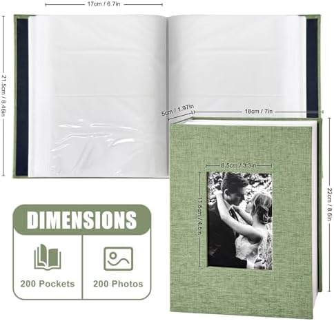 200-Pocket Photo Album 4x6 - Slip-In Picture Album with Linen Cover & Display Window, Vertical Photo Book for Wedding, Family, Baby, Anniversary & Vacation Memories (Holds 200 Photos) - Image 2