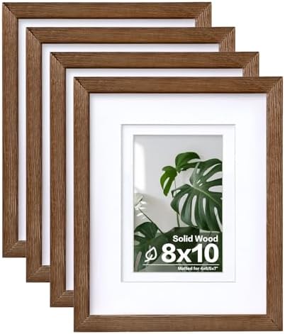 Egofine 8x10 Picture Frames Set of 4, Made of Solid Wood Covered by Plexiglass 4x6 and 5x7 with Mat or 8x10 without Mat, for Table Top Display and Wall Mounting Photo Frame,Walnut Brown by Egofine