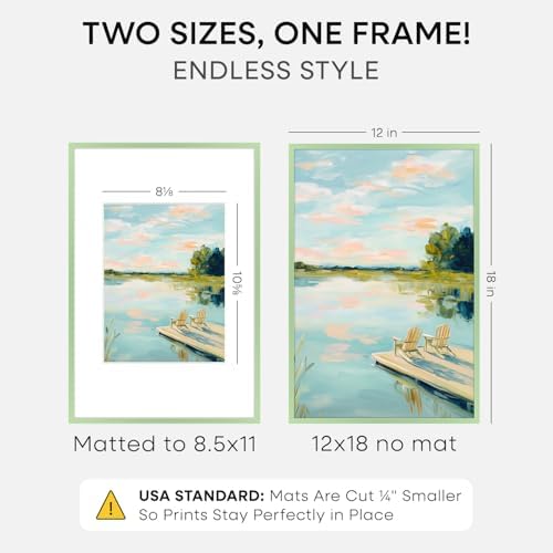Homeforia 12x18 Green Picture Frame, High-End Metal, 8.5x11 Mat, Glass - Image 2