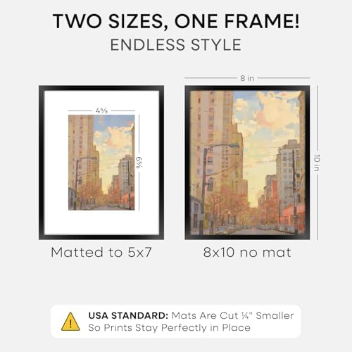Homeforia 8x10 Black Picture Frame, High-End Metal, 5x7 Mat, Glass - Image 3