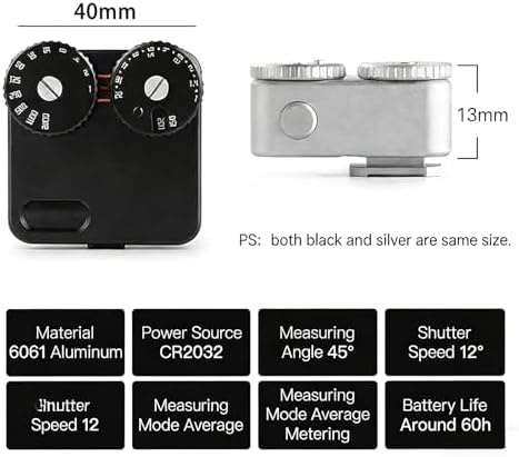 Light Meter for Cameras, Film Camera Photometer with Self-Adjusting Cold Shoe Interface, 45° Light Metering & 2 Dial to Adjust ISO, Durable Aluminum & Rechargeable, for Film Cameras - Image 5
