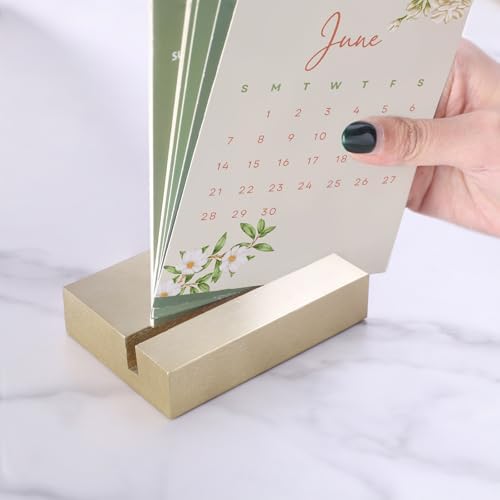 UNIQOOO 3.5" Gold Birch Wood Stand for Monthly Desk Calendar, Wooden Block Base, Cardstock Holder, For Office Home Retail Reception Decor, Photo Display, 10 Pack - Image 4