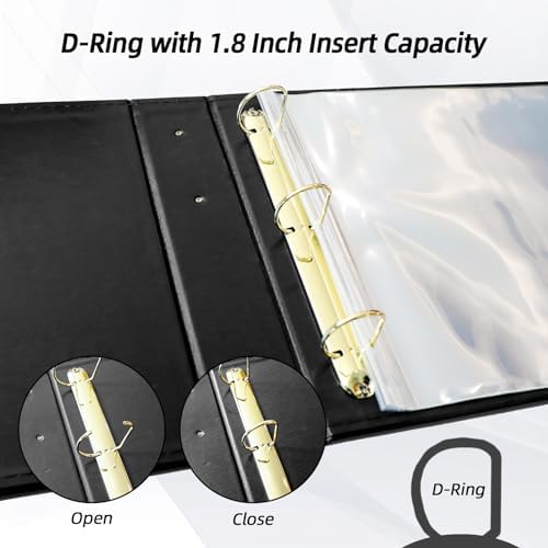 12x12 Photo Album 3 Ring Binder, Leather Cover Scrapbook Album 12x12 D-Ring with 10 Scrapbook Refill Pages Protective Plastic Sleeves - Black - Image 3