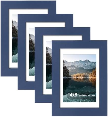 4x6 Picture Frame Set of 4 with Real Glass, Wall & Tabletop Display by SZYUU