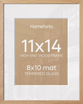 Homeforia 11x14 Natural Oak Picture Frame, High-End Wood, 8x10 Mat, Glass by Homeforia