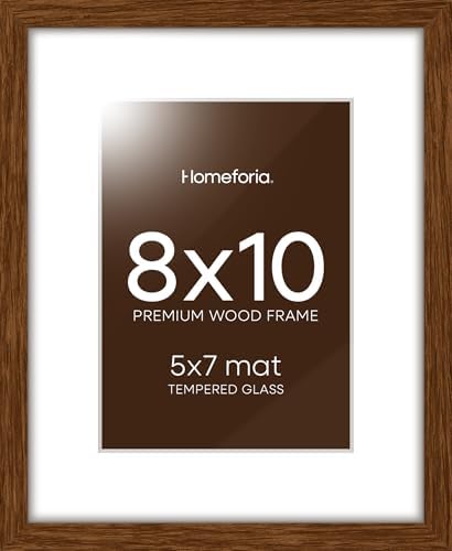 Homeforia 8x10 Brown Oak Picture Frame, High-End Wood, 5x7 Mat, Glass by Homeforia