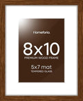 Homeforia 10x8 Picture Frame Brown, High End Dark Oak 10 x 8 Walnut Wooden Frames with Mat 5 by 7 Photo, 10x8 Wood Frame Matted to 5x7 Print, Wall or Tabletop Frame, Tempered Glass, Wall Kit, Set of 1 by Homeforia