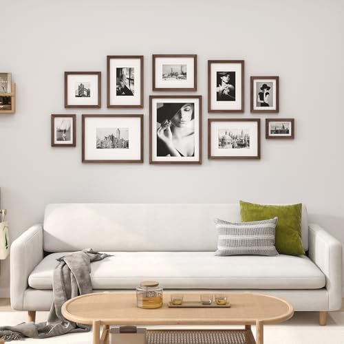Egofine 4x6 Picture Frames Set of 4, Made of Solid Wood Covered by Plexiglass 3x4.5 and 3.5x5 with Mat or 4x6 without Mat, for Table Top Display and Wall Mounting Photo Frame Brown - Image 6