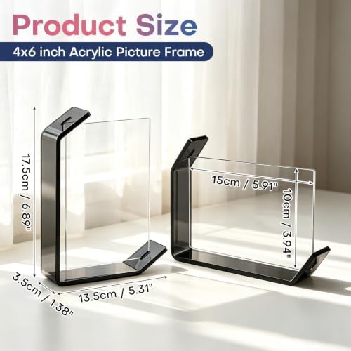 4x6inch L Shaped Acrylic Picture Frame, 2 Pack Double Sided Floating Photo Stand for Tabletop, Horizontal Vertical Display Holder Home Office Decor Family Wedding Anniversary, Black - Image 2