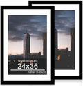 24x36 Poster Frame Set of 2, 24 x 36 Wood Picture Frames with Mat for 20x30, Wooden Photo Frame with Tempered Glass Cover for Wall Mounting Display, Black by CCDCC