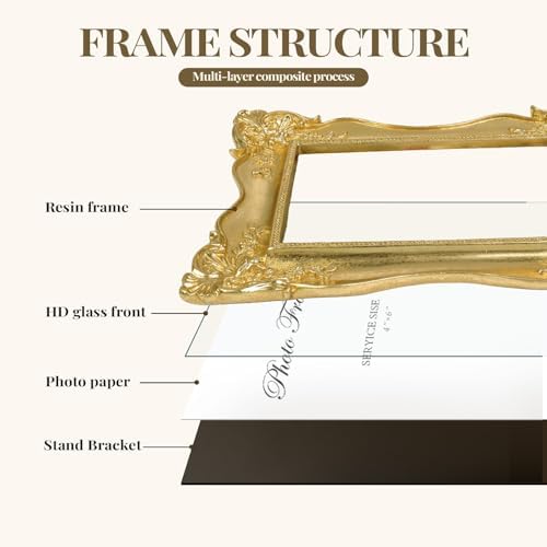 Cuspin 4x6 Vintage Gold Picture Frame, Ornate Antique Resin Photo Frame - Image 7