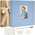 Vienrose Self Adhesive Photo Album Gift Set, Linen Cover Scrapbook with DIY Window, Holds 4x6 5x7 8x10 Photos, 30 Sheets 60 Pages for Family Wedding Baby, Includes Pen, Card, Lace Strap, Blue by Vienrose