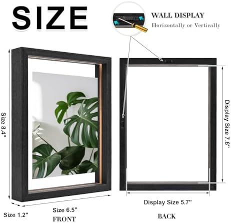 Egofine 6x8 Floating Frames Set of 2, Double Plexiglass Picture Frame, Made of Solid Wood Display Any Size Photo up to 6x8, Wall Mount or Tabletop Standing, Rustic Black - Image 2