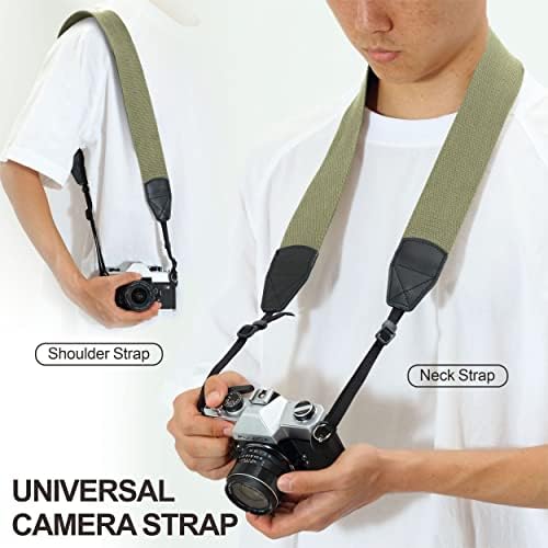 Padwa Lifestyle Light Green Camera Strap - 2" Wide Cotton Woven Genuine Leather Head Camera Straps,Complimentary 2 Pcs Quick Release Clips for All DSLR/SLR Cameras, Binoculars and Drone Remote Control - Image 4