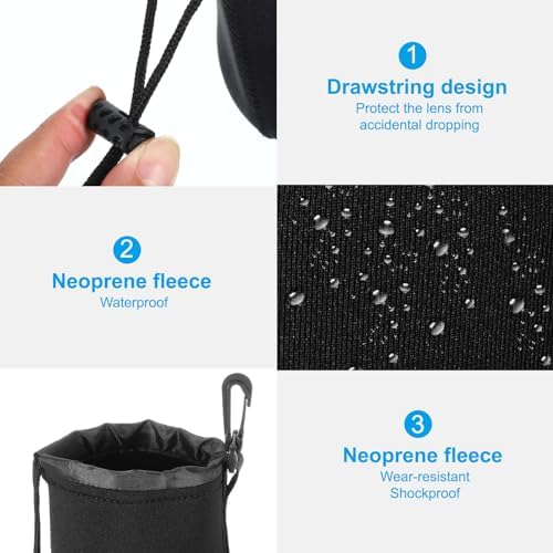 PATIKIL 4 Pcs 3.7" ID x 7.1" H Neoprene Lens Pouch Bag for DSLR Camera Lens, Black - Image 4
