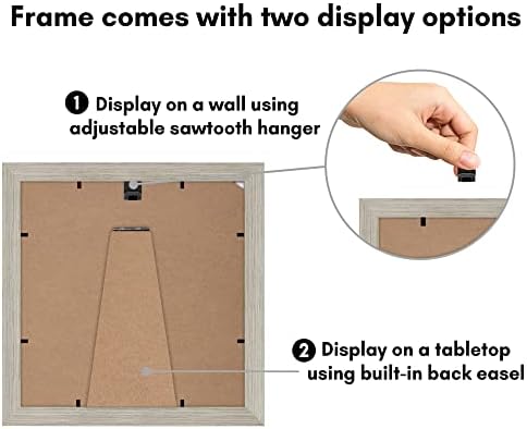 Americanflat 8x8 Picture Frame with Shatter-Resistant Glass - Use as 4x4 Frame with Mat or Display 8x8 Photo Without Mat - Signature Collection - Square Frames for Tabletop and Wall - Driftwood - Image 5
