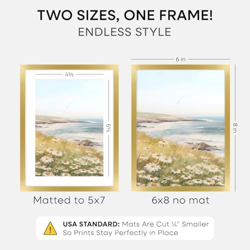 Homeforia 6x8 Gold Picture Frame, High-End Metal, 5x7 Mat, Glass - Image 2