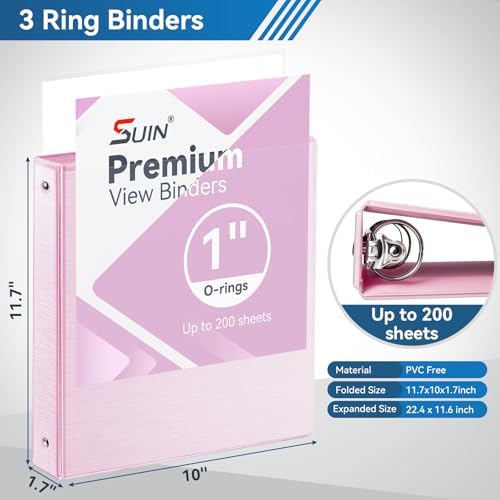 SUIN 1-inch 3 Ring Binder with 2 Interior Pockets, 1''Durable Binders Holds US Letter Size 8.5'' x 11'' Paper - Versatile Binders for Office, Home, and School Use, 6 Pack Brush Finish - Image 2