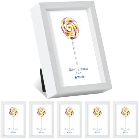 2x3 Mini Picture Frame Set of 6, FSC MDF Wood Small Photo Frame with Real Glass Front, Tiny Tabletop Display or Wall Decor for Wallet Size Photos, Mini Instant Prints & Small Photos, White by Unknown