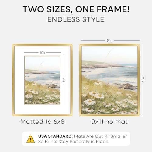 Homeforia 9x11 Gold Picture Frame, High-End Metal, 6x8 Mat, Glass - Image 2