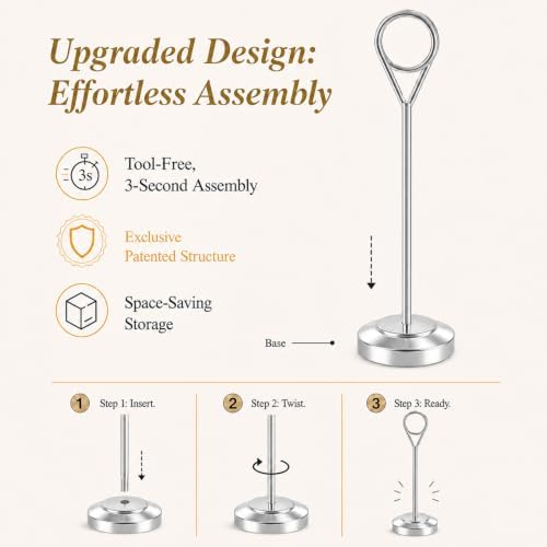 Radezon 12 Pcs Silver Table Number Holders, 6 Inch Tall Place Card Holders for Table, Sturdy Photo Picture Holders with Anti-Tip Base for Wedding Reception, Party, and Event Centerpiece - Image 5