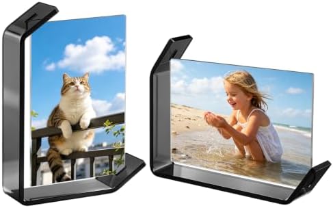 4x6inch L Shaped Acrylic Picture Frame, 2 Pack Double Sided Floating Photo Stand for Tabletop, Horizontal Vertical Display Holder Home Office Decor Family Wedding Anniversary, Black by Cosics